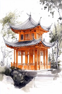 插画爱晚亭