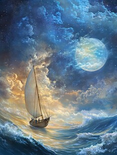 海洋大海月光帆船