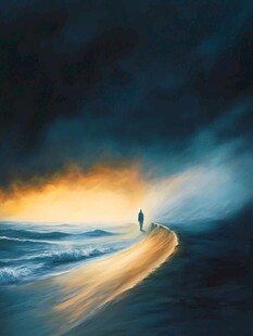 热情橙色静谧蓝色背景