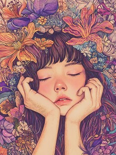 少女与花插画