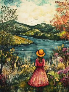 女孩风景画