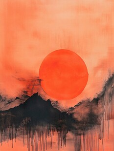 红日水墨山水
