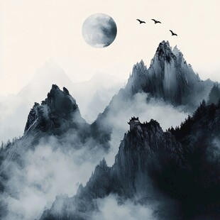 屏风墨韵禅意山峰