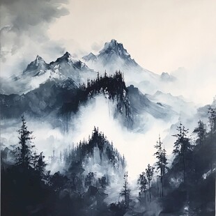 丙烯画山水