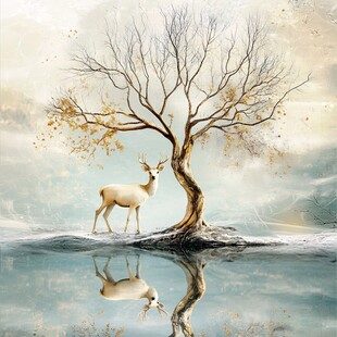 创意唯美麋鹿风景画