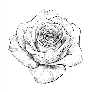玫瑰花黑白线描画