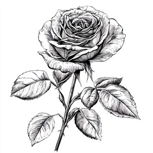 玫瑰花黑白线描画