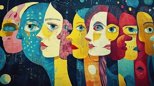 人脸色块拼接装饰画