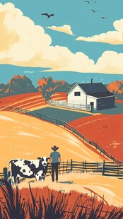 牛年插画放牛散养牛