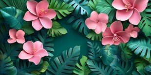 田园风热带树叶花朵