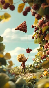 站在荔枝上的小姑娘