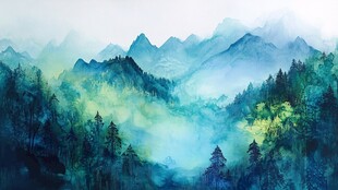 雾霾山水画