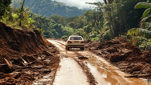 泥石流冲毁道路