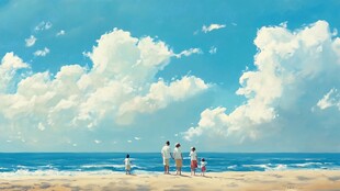 温馨全家看海