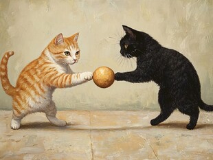 两只玩耍的橘猫