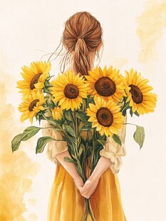 手绘向日葵美女