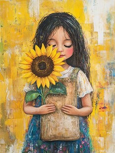 水彩向日葵女孩