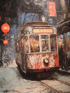 轻轨油画