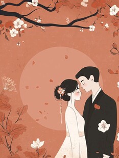 红色插画风婚礼