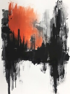 抽象水墨日落画