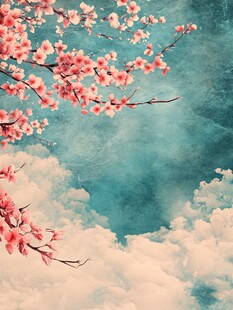 桃花蓝色背景