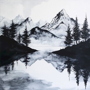 雪山水粉画
