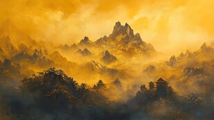 晕染墨迹禅境山峰