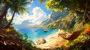 原始海边生活场景