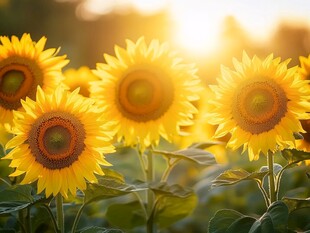 落日余晖下向日葵花