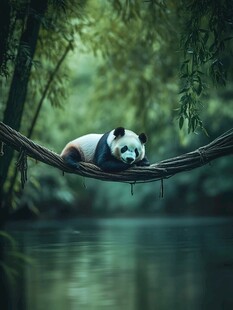 睡吊床的熊猫