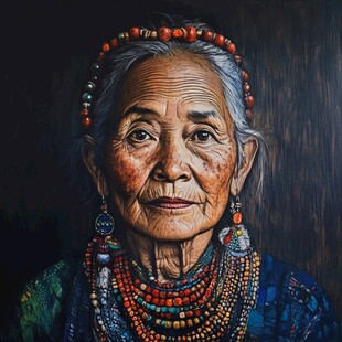 印第安人物油画