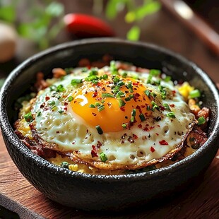 石锅牛肉窝蛋饭