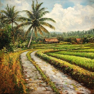 水稻田油画