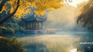 晨雾中的怀思亭