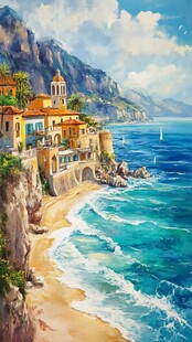 油画地中海风景画