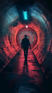 光影隧道骑摩托的女孩