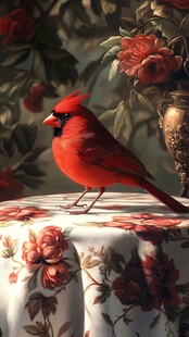 手绘北美主红雀