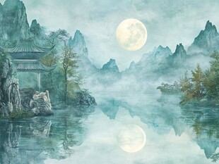 虎溪夜月景点插画