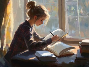 认真读书的女生