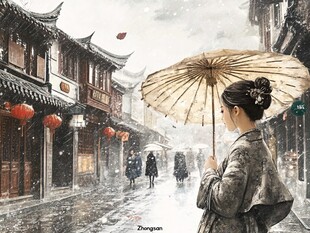 雨巷插画