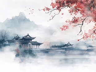 古风秋天景色插画