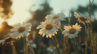 夕阳下的小白花