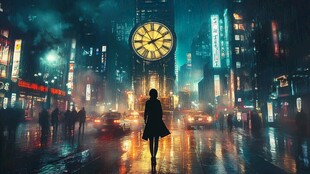 夜雨赶路的女人