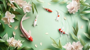 荷花锦鲤插画