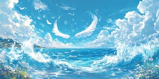插画海洋辽阔