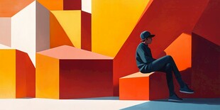 橘色立体几何画