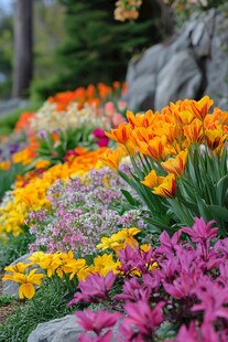 户外花圃鲜花盛开