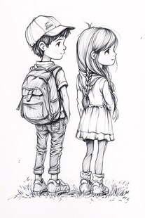 手绘男孩女孩