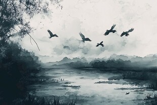 蓝色风格水墨风光