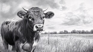 牛素描画